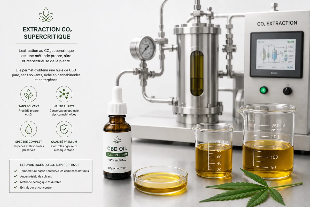 Unité d'extraction CO2 supercritique huiles CBD — production laboratoire conforme réglementation EU