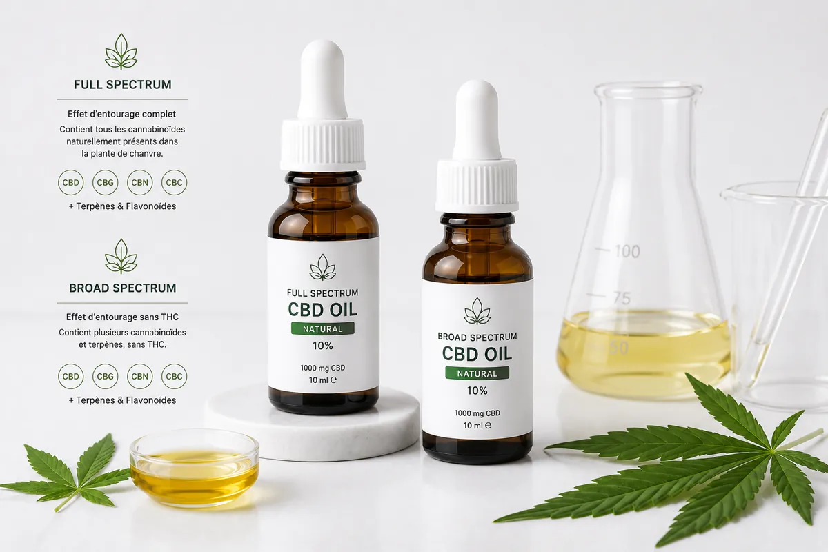 Flacons huiles CBD Full Spectrum et Broad Spectrum en gros — fournisseur grossiste CBD